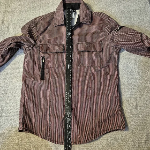 Vintage Men's LIP SERVICE Striped Button Down Shirt sz M Zippers Punk Goth Slim, - Picture 8 of 11